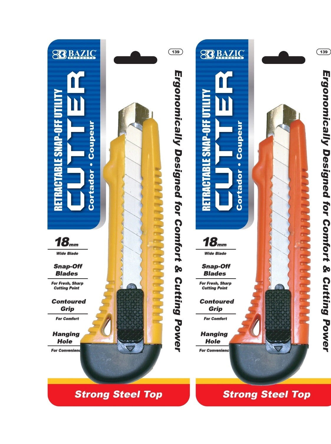 Bazic Yellow Retractable Snap-Off Utility Cutter Ergonomically designed 18mm