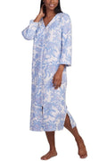 Miss Elaine Women's Quilted Floral 3/4-Sleeve Robe Blue Flor L