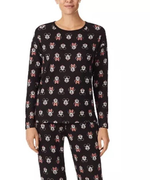 Disney Women's Mickey & Minnie Mouse Sleep Top - Black Print-Medium