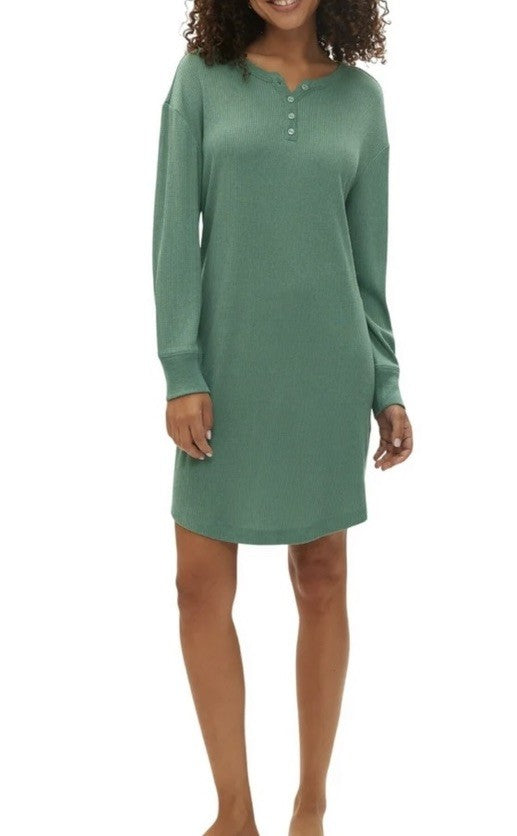 Gap GapBody Women's Henley Dorm Long-Sleeve Sleepshirt - Boggy Green, M
