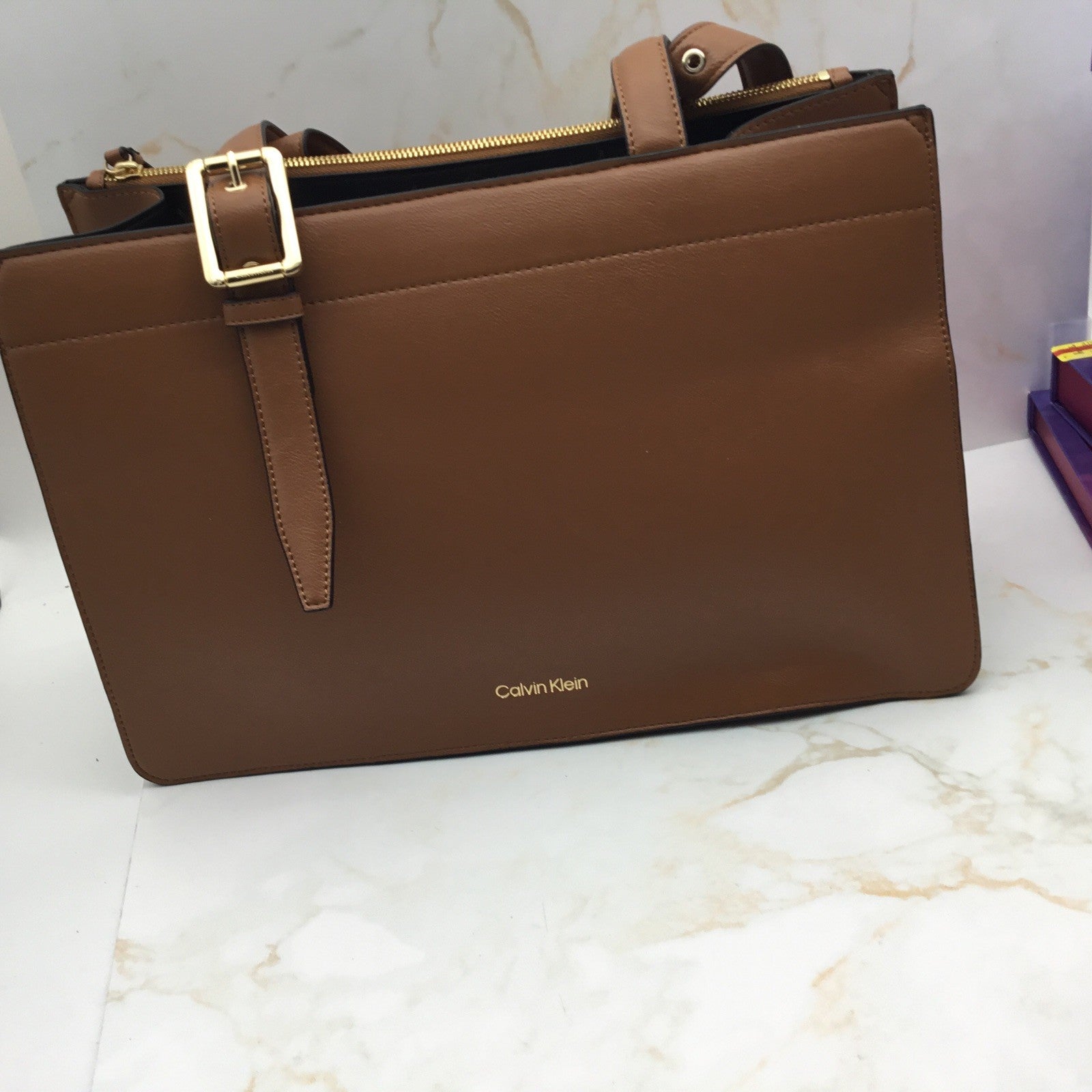 NWT! Calvin Klein Havana Novelty Organizational Tote Caramel, Orig. $168!