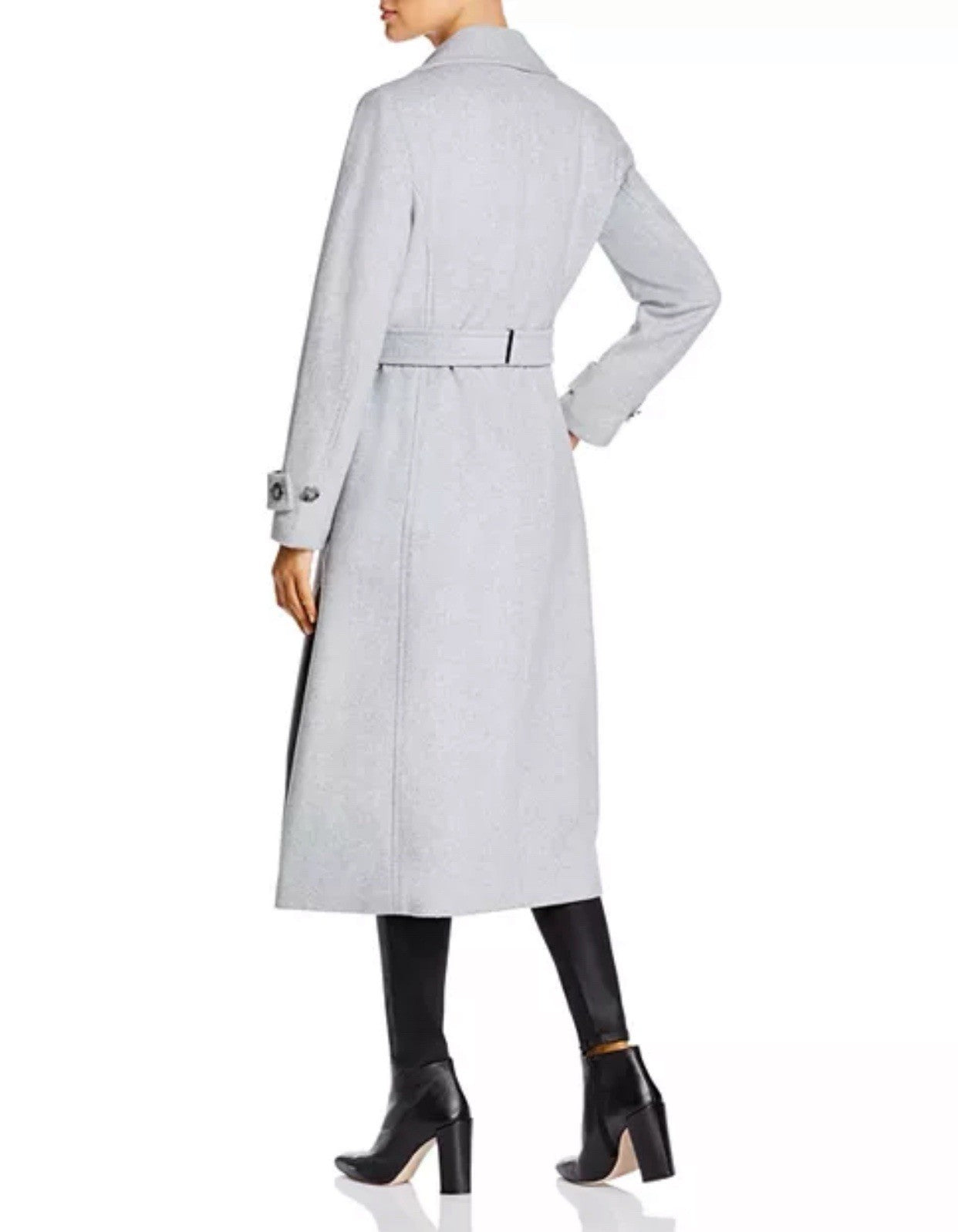 Calvin Klein Womens Belted Wrap Wool Blend Coat Size 10 Light Grey