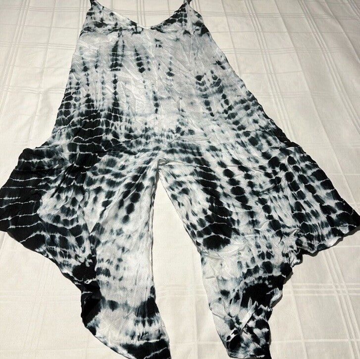 Raviya Tie-Dye Sleeveless Jumpsuit Swim Cover-up, Black Tie Dye, , Medium