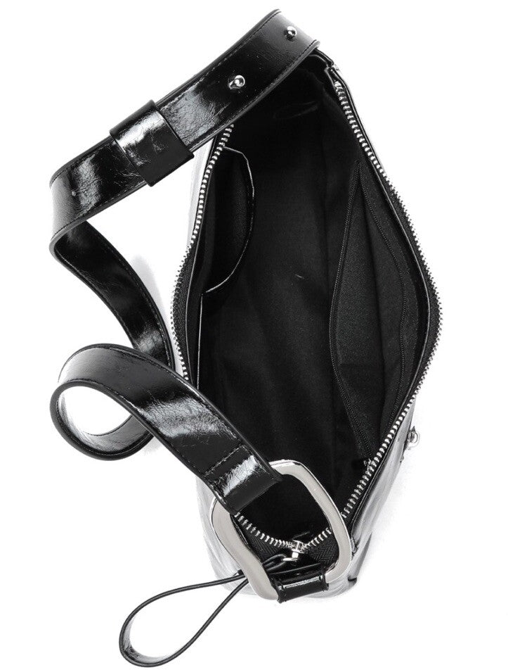 Like Dreams Maverick Shoulder Bag Black Patented Silver