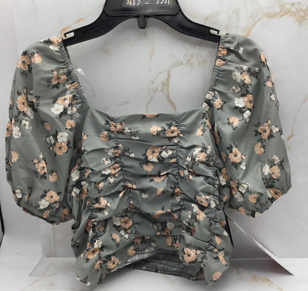 Celebrity Pink Puff Sleeve Ruched Top Tea Floral 