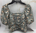 Celebrity Pink Puff Sleeve Ruched Top Tea Floral 