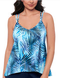 Swim Solutions Women's Leaf Princess High-Low Tankini Top, Size 12 Navy Multi 