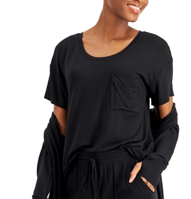Alfani Super Soft Scoop-Neck Pajama Top Black Small 