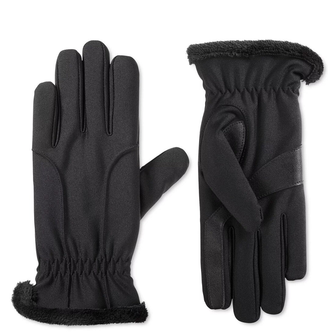  Isotoner Signature Lined Water Repellent 3-Draw Touchscreen Gloves  S/M Black 