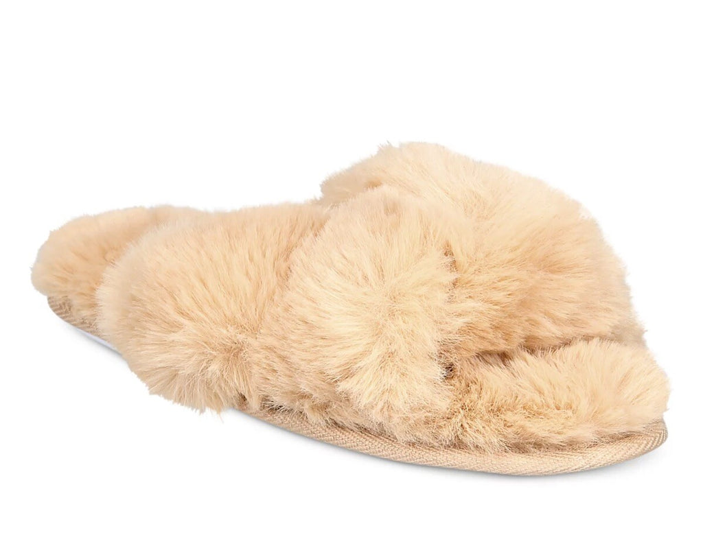 JENNI Women's Faux-Fur Solid Crossband Slippers S 5-6