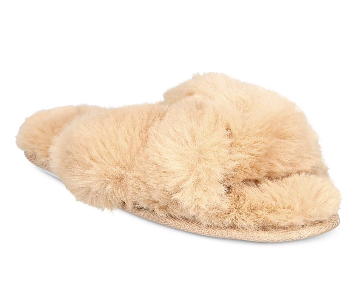 JENNI Women's Faux-Fur Solid Crossband Slippers S 5-6