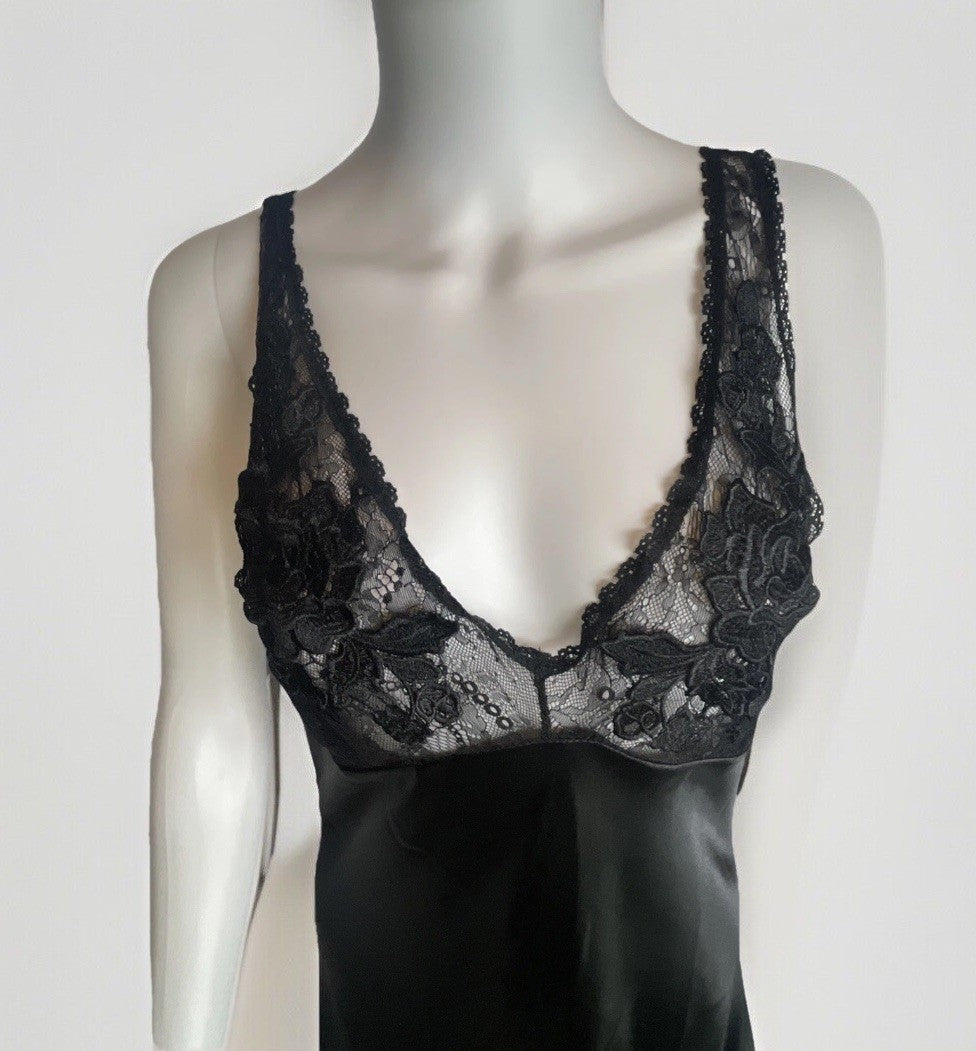 Linea Donatella Max Paisley Solid Charmeuse Satin Nightgown - Black, Small
