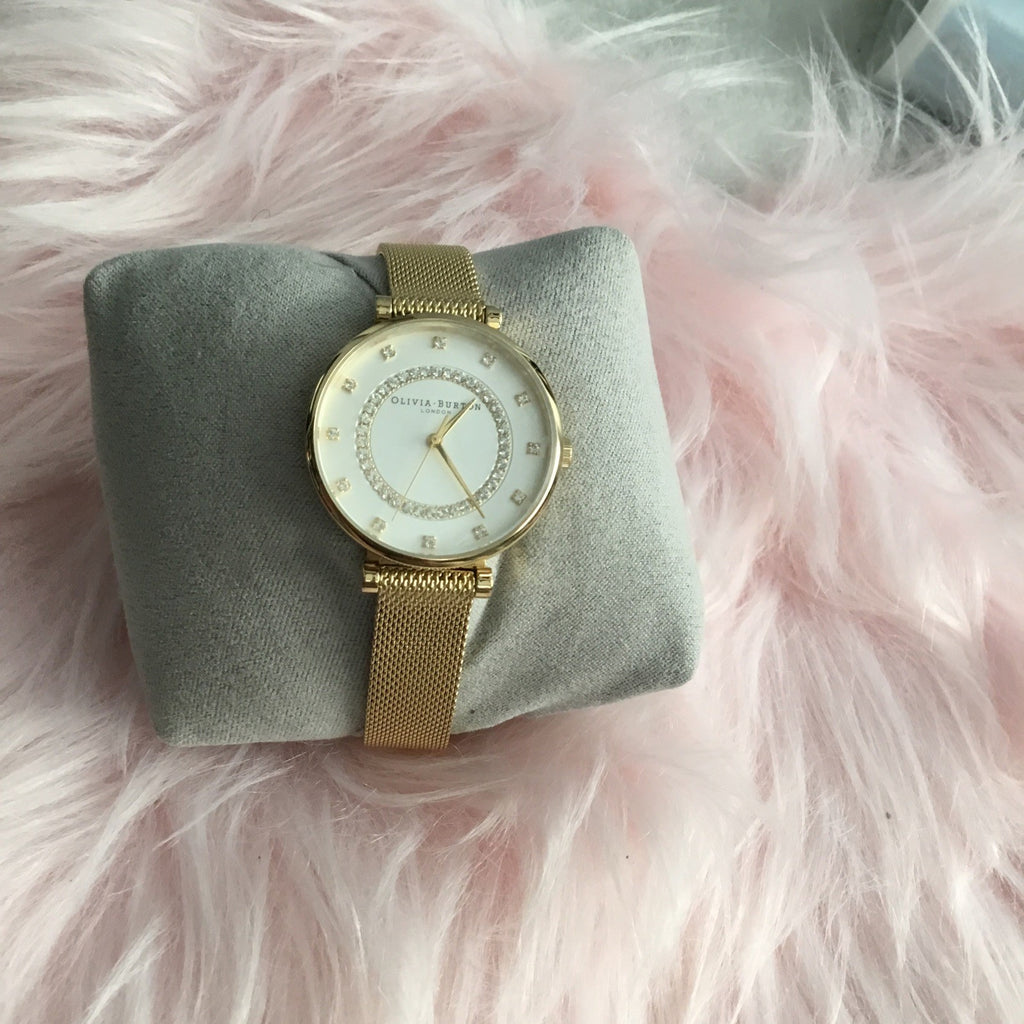 Olivia Burton Women's T-Bar Gold-Tone Stainless Steel Mesh Bracelet Watch 32mm