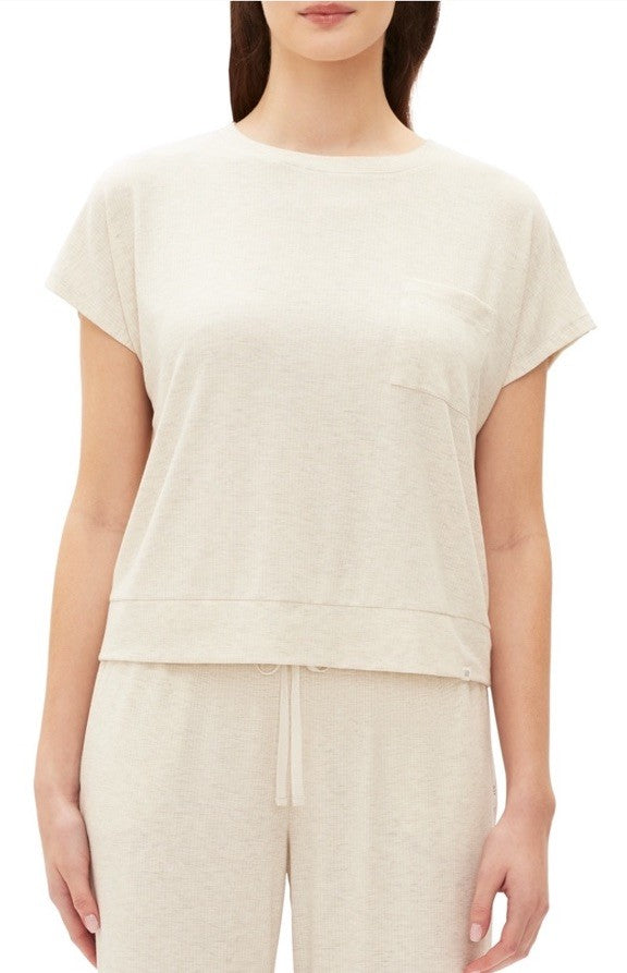 GAP GapBody Women's Ribbed Short-Sleeve Pajama Top Oatmeal M