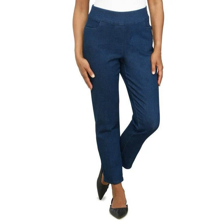 Alfred Dunner Petite Pants Womens Denim Stretch Straight Leg Pockets Casual  10P