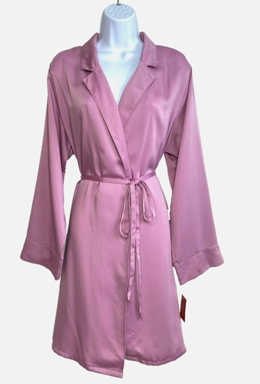 State of Day Crepe De Chine Self-Tie Robe Women's L Mauve Orchid Long Sleeve