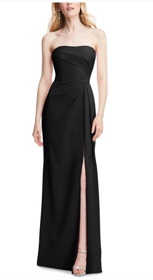 After Six Plus Size Strapless Pleated Faux Wrap Trumpet Gown Black 14R