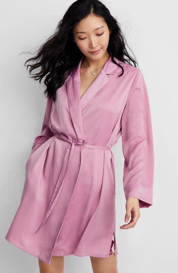 State of Day Crepe De Chine Self-Tie Robe Women's XL Mauve Orchid Long Sleeve