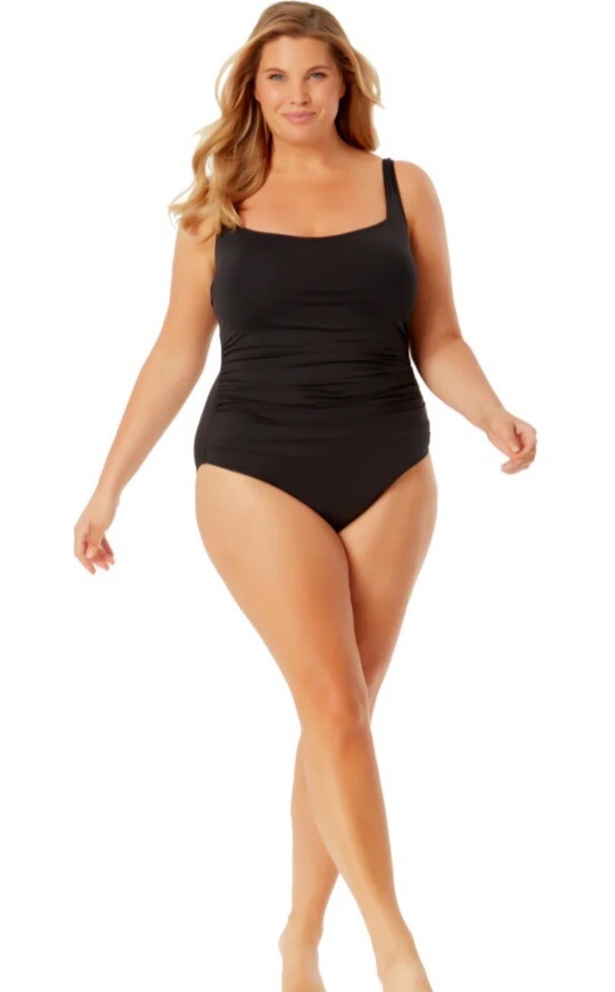 Anne Cole Plus Size Square Neck Shirred One Piece , 18W