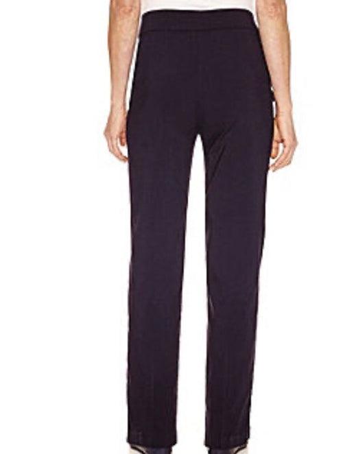 Alfred Dunner Women's Blue Solid Pull-On Straight-Leg Pants Petite Size 10P