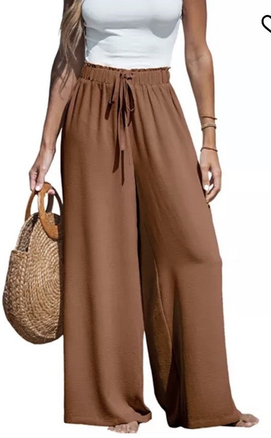 Cupshe Women's Summer Lovin Drawstring Wide-Leg Pants Medium Brown L