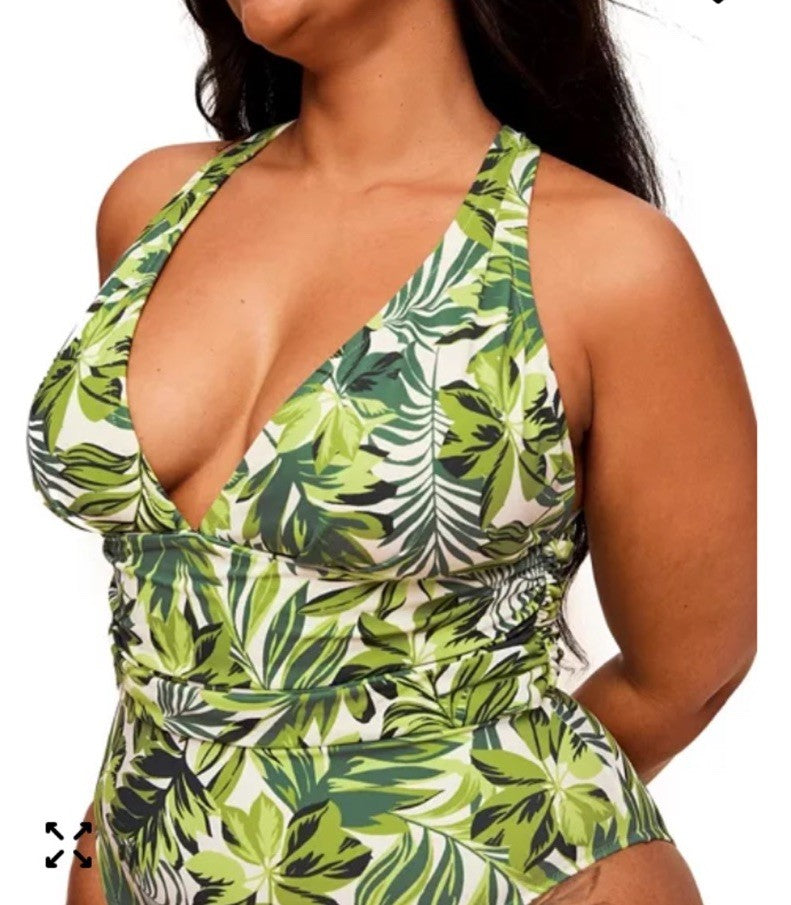 Adore Me Monroe Contour Palm Paradise Green One Piece Swimsuit Lined Sz 1X