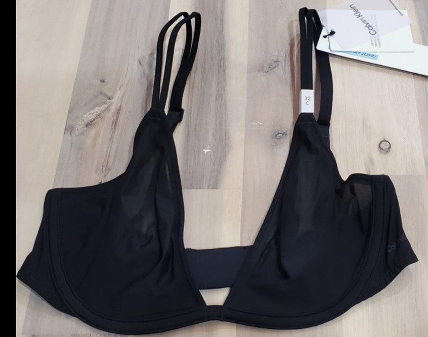 Calvin Klein Women's Sheer Marquisette Unlined Plunge Bra QF6727 Black 34B