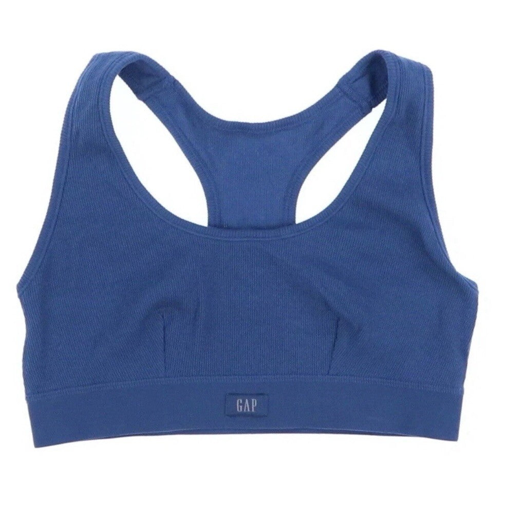 GAP Women's GapBody Ribbed Stretch Cotton Comfort Racerback Bra, Blue Large