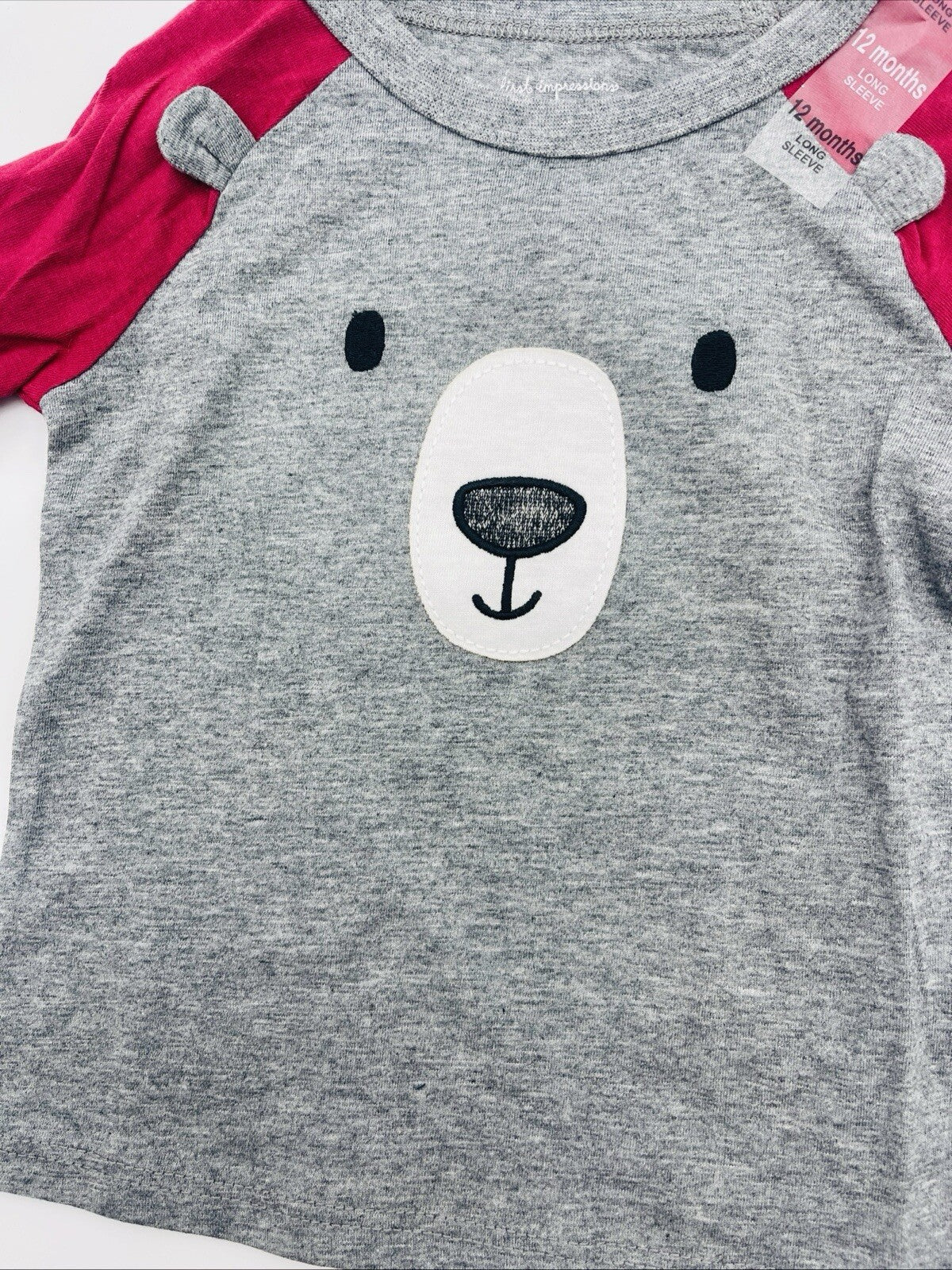 First Impressions Baby Boy's Teddy Bear Raglan T-Shirt Gray Size 24Months