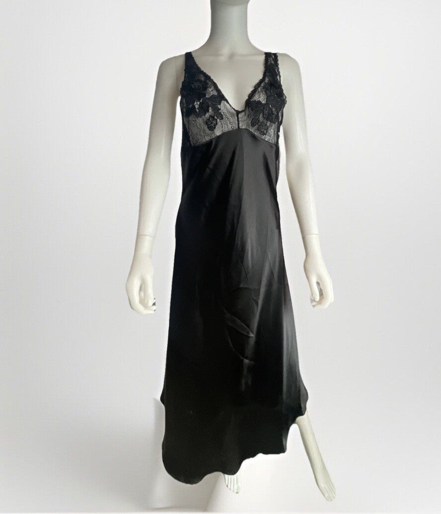 Linea Donatella Max Paisley Solid Charmeuse Satin Nightgown - Black, Small