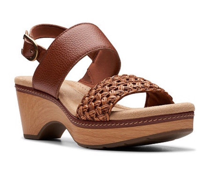Clarks Seannah Step Woven Strap Clog-Style Platform Sandals Tan Brun 7M