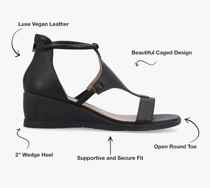 Journee Collection Women's Trayle Wedge Sandals Black 8M