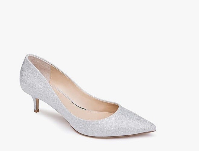Jewel Badgley Mischka Women's Silver Royalty Kitten Heel Pumps Heels Size 6 Glit