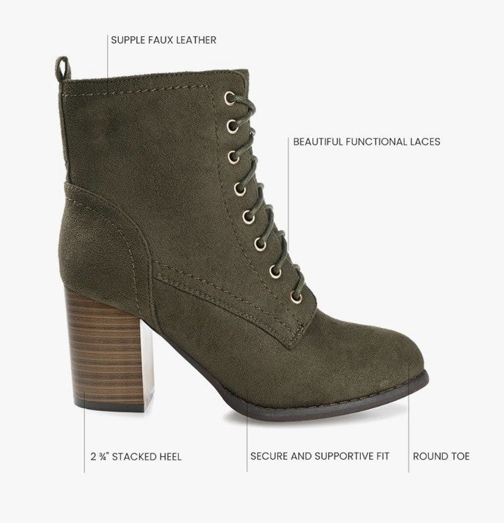Journee Collection Women's Baylor Lace Up Stacked Heel Booties Olive 11