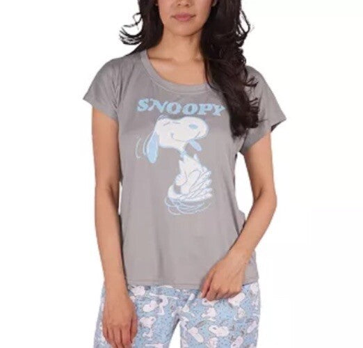 Munki Munki Women's Sz L Dancing Snoopy Short Sleeves T-Shirt Pajama Top
