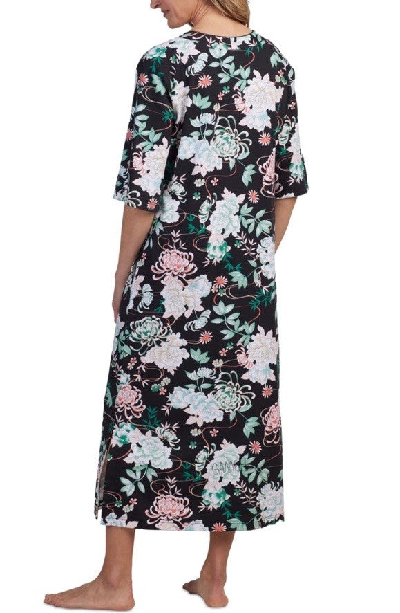 Miss Elaine Women's Printed 3/4-Sleeve Zip-Front Robe Black M