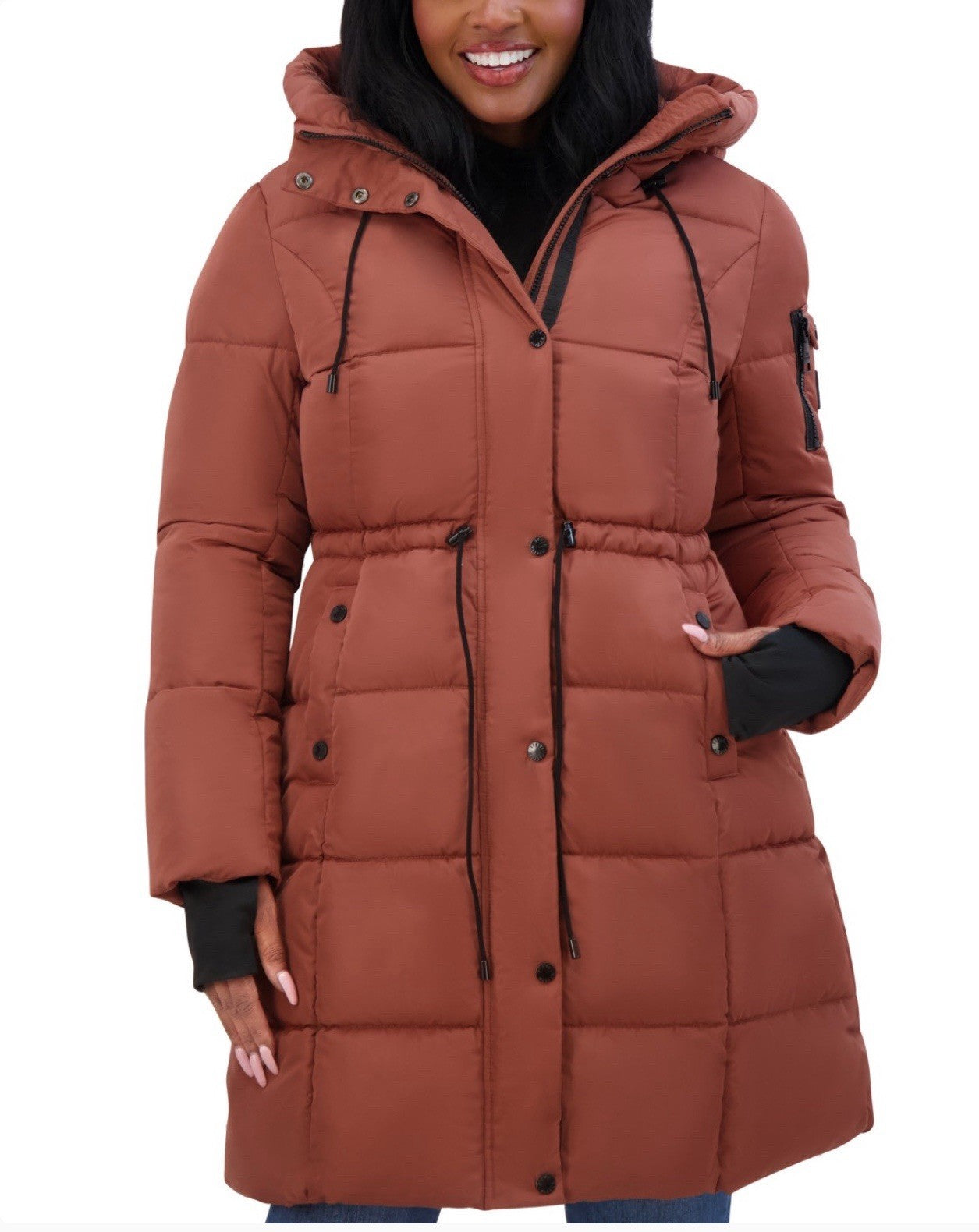 Steve Madden Juniors' Hooded Puffer Anorak Coat Size S/P Color Terracota