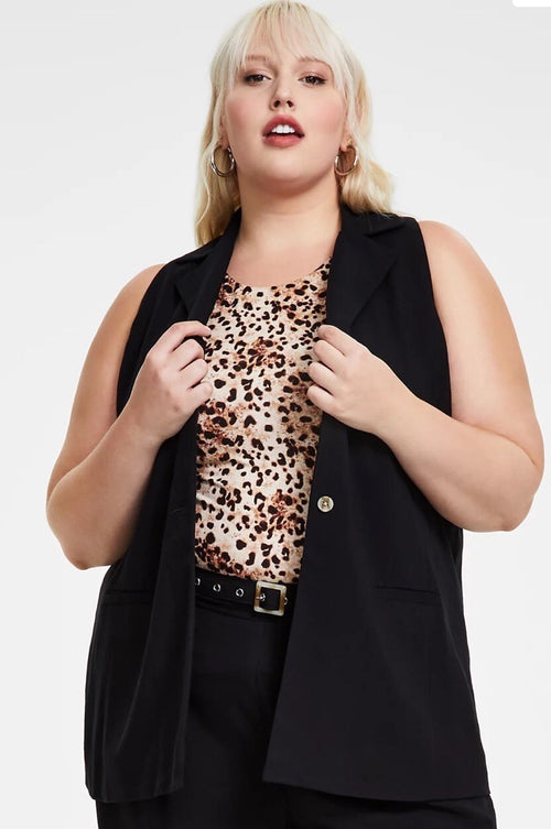 Bar III Trendy Plus Size Single-Button Collared Vest, Black 4X