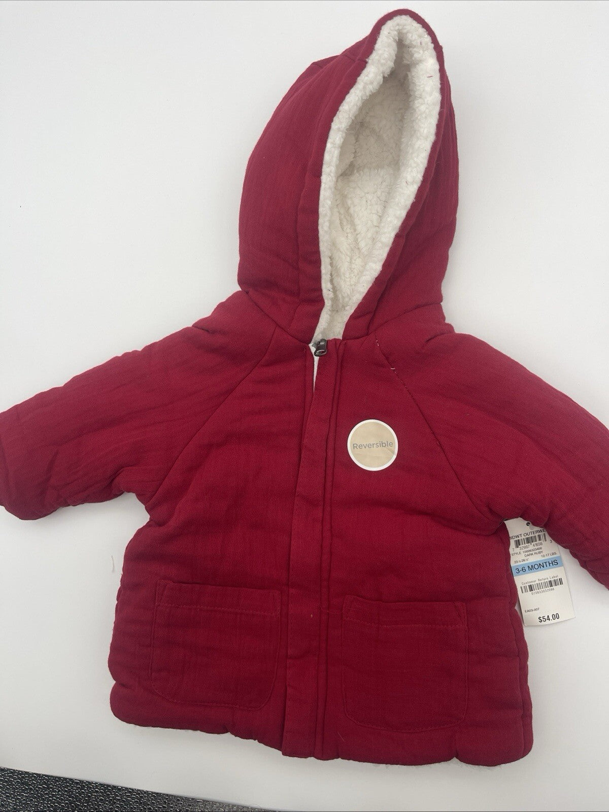 First Impressions Baby Girl Dark Ruby  Reversible Winter Coat - Size 3-6M