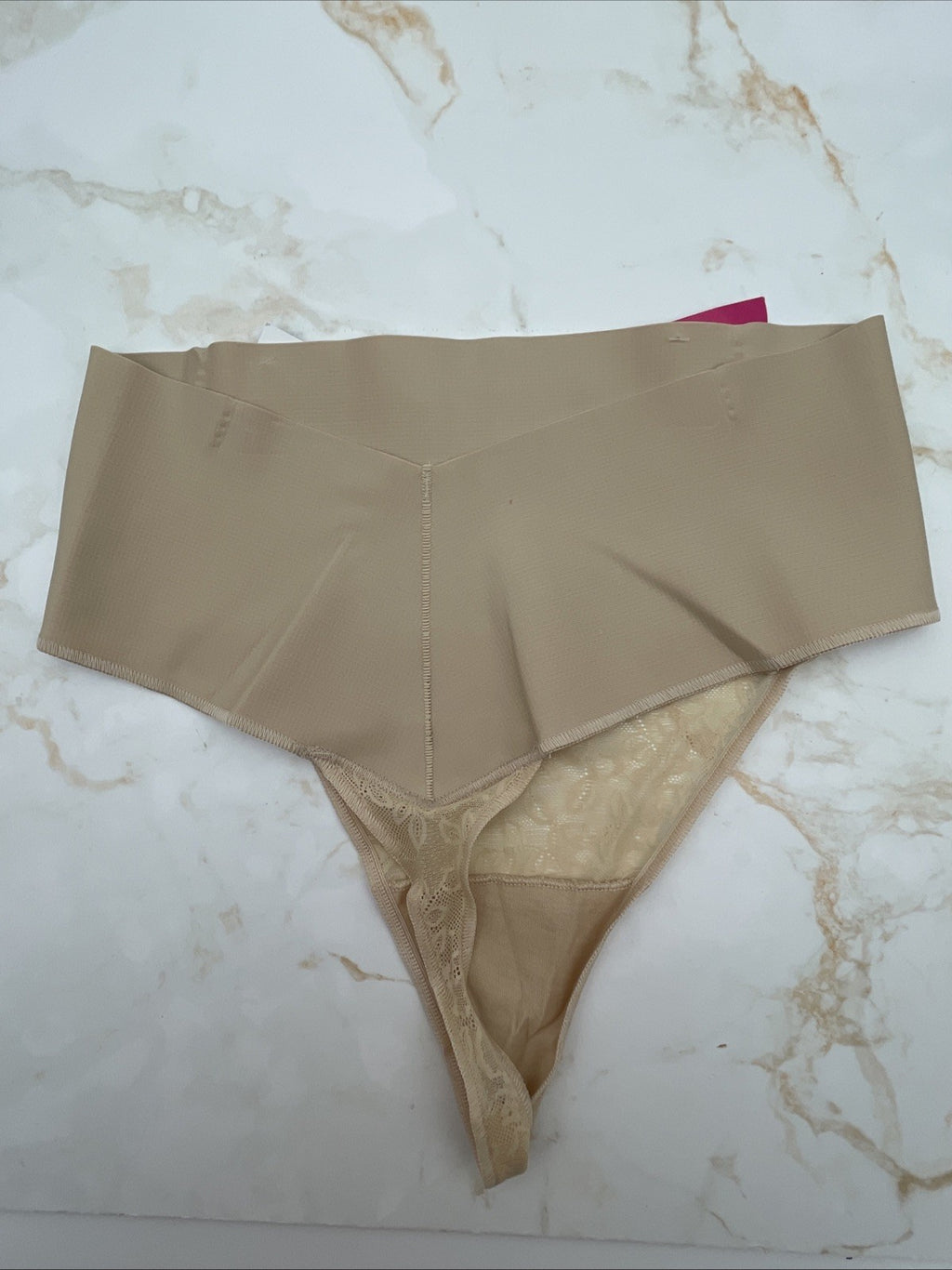 NWT Maidenform Tame Tummy Smoothing Waist Lace Thong Shapewear L Beige Size XL
