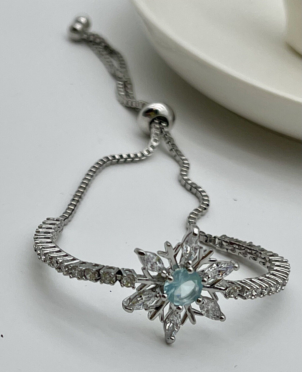 Bracelet Aquamarine Snowflake Slider Sterling Silver Cubic $125