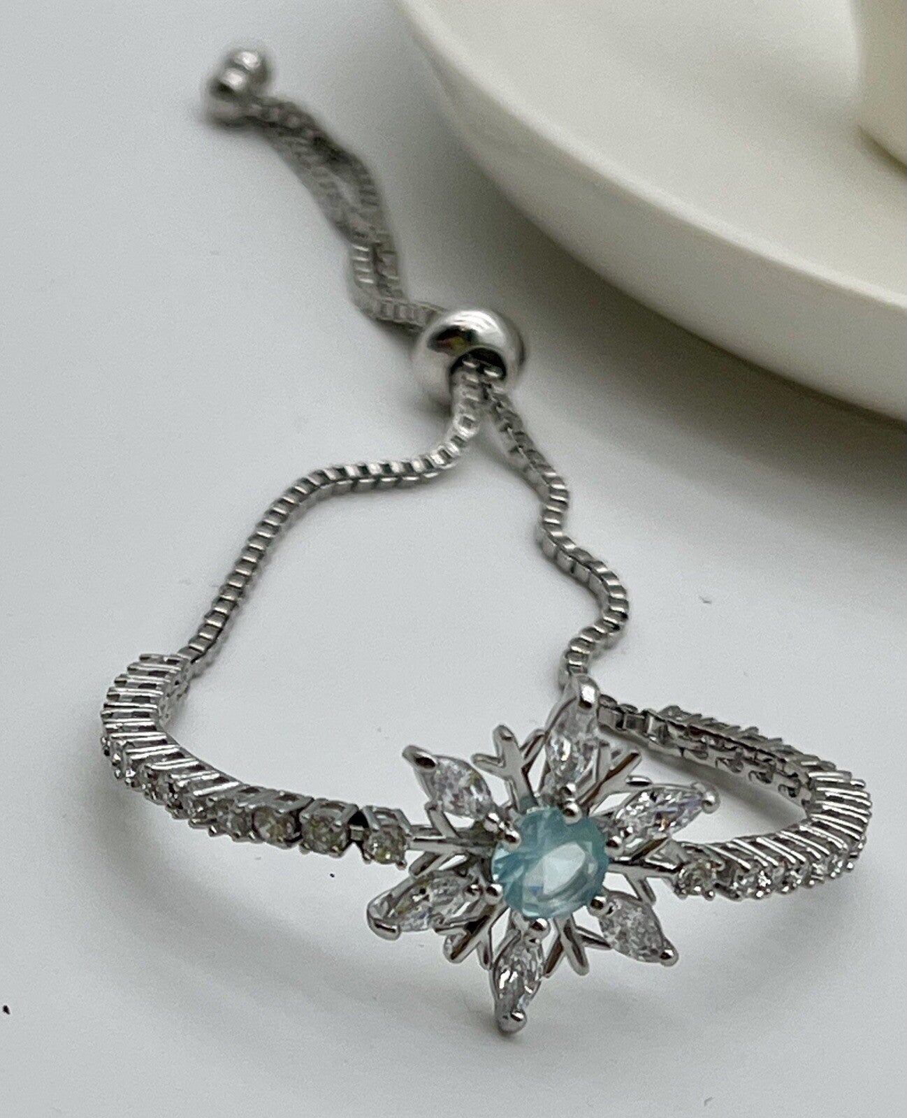 Bracelet Aquamarine Snowflake Slider Sterling Silver Cubic $125