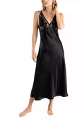 Linea Donatella Max Paisley Solid Charmeuse Satin Nightgown - Black, Small