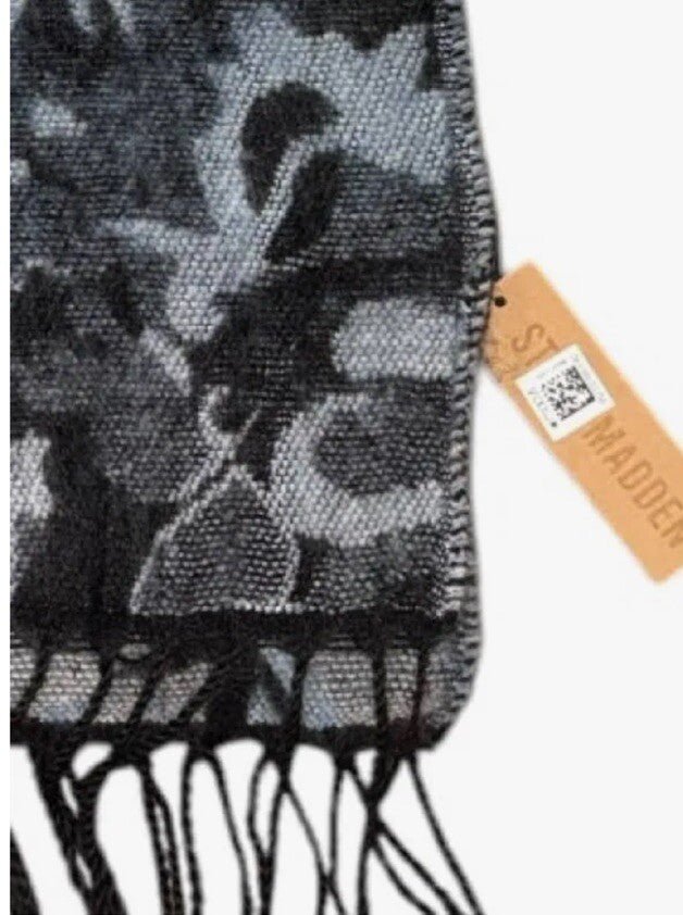 Steve Madden Women's Vibrant Rose Jacquard Blanket Scarf With Fringe, Denim, O/S