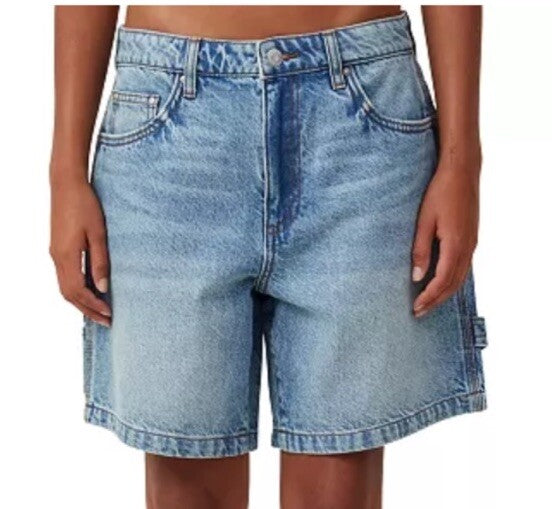COTTON:ON Relaxed Denim Jort Jean Shorts Dark Wash Frayed  Sz 14