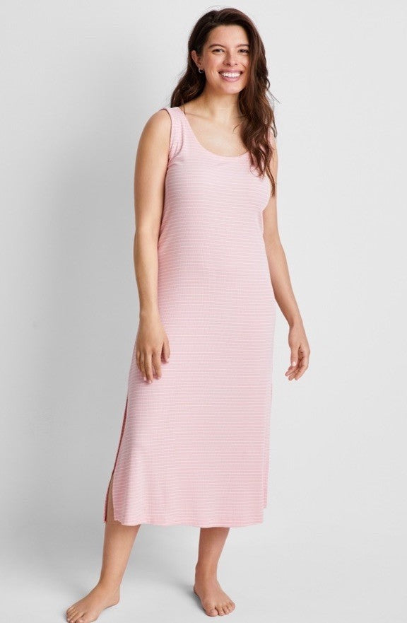 State of Day Women's Ribbed Modal Blend Tank Nightgown Stribe Satin Pink XXL