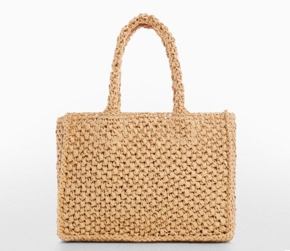 Mango Raffia-effect shoulder bag Beige 