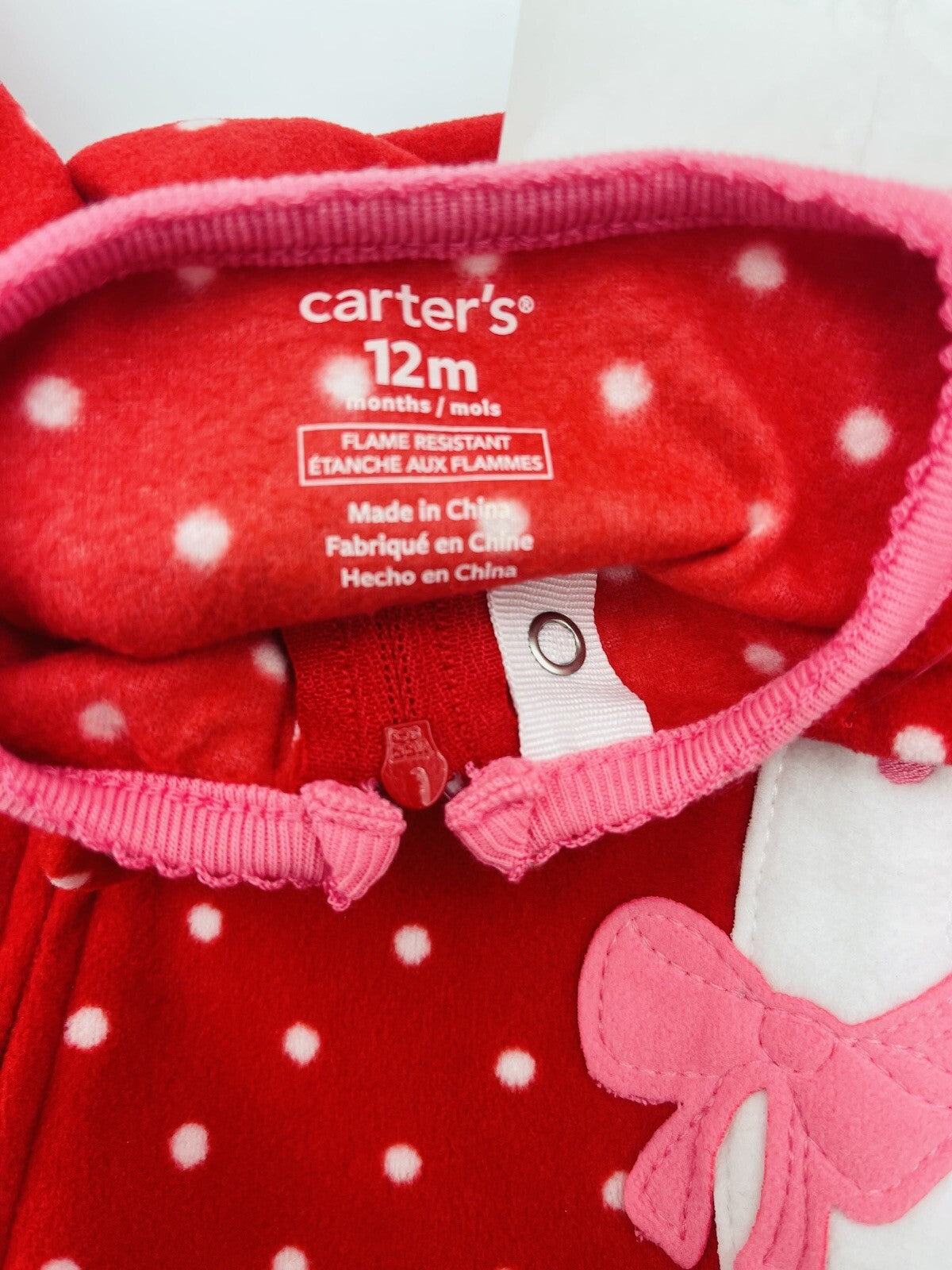 Carters 12Months Pink Sweater Reindeer Christmas Footed Fleece Pajama Girl