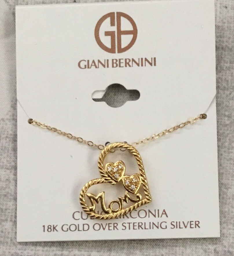 Giani Bernini Cubic Zirconia Mom Heart Pendant Necklace, 16" + 2" extender