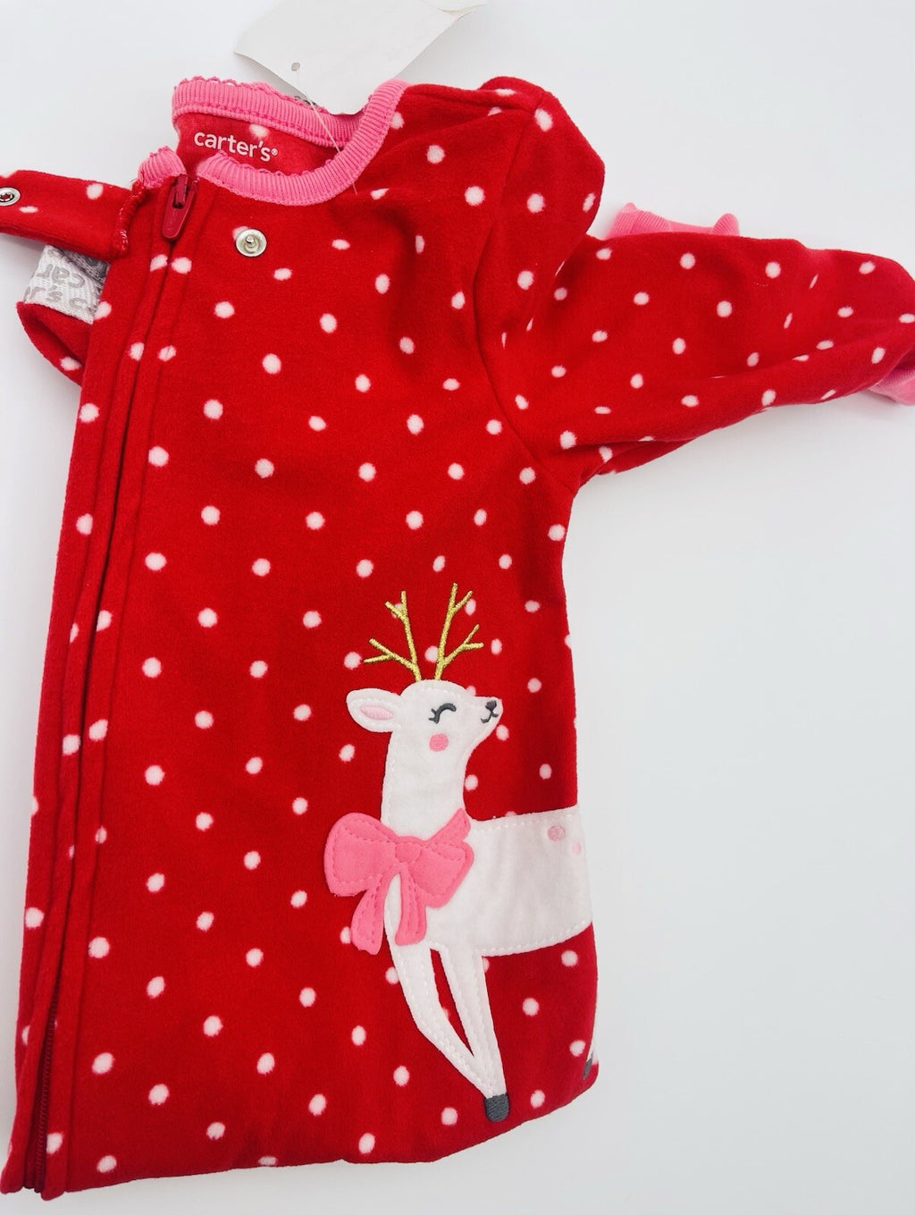 Carters 12Months Pink Sweater Reindeer Christmas Footed Fleece Pajama Girl